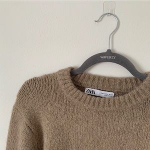 Zara Light Tan Brown Cropped Soft Wool Blend Knit Sweater Fall Autumn Staple